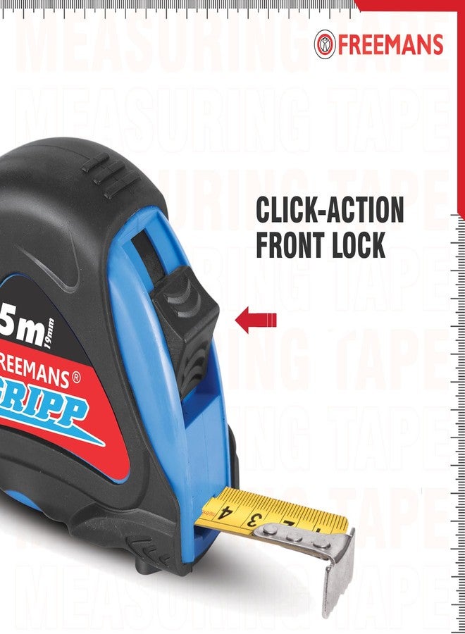 FREEMANS GRIPP 5m:19mm Steel Inchi Measuring Tape - 5m (Blue) With Rubberized Unbreakable ABS case || PauseButton || Click Action Front Lock and Belt Clip - Image 4